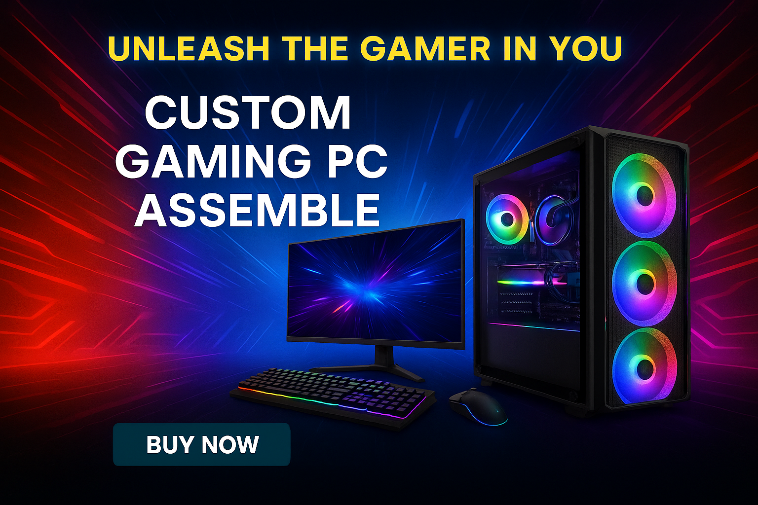 Custom Gaming PC Setup with RGB Cabinet, Monitor, and Keyboard – Buy Now