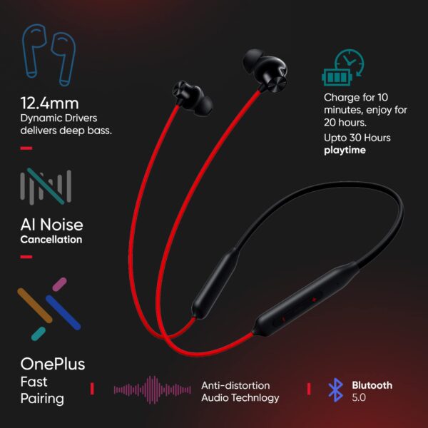OnePlus Bullets Wireless Z2 Neckband – Original Bluetooth Neckband with Fast Charging | Available at Lapilab, Pune