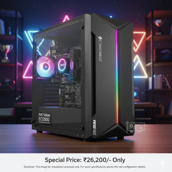 Budget gaming PC Pune Ryzen 5 16GB RAM SSD 22-inch monitor full setup.