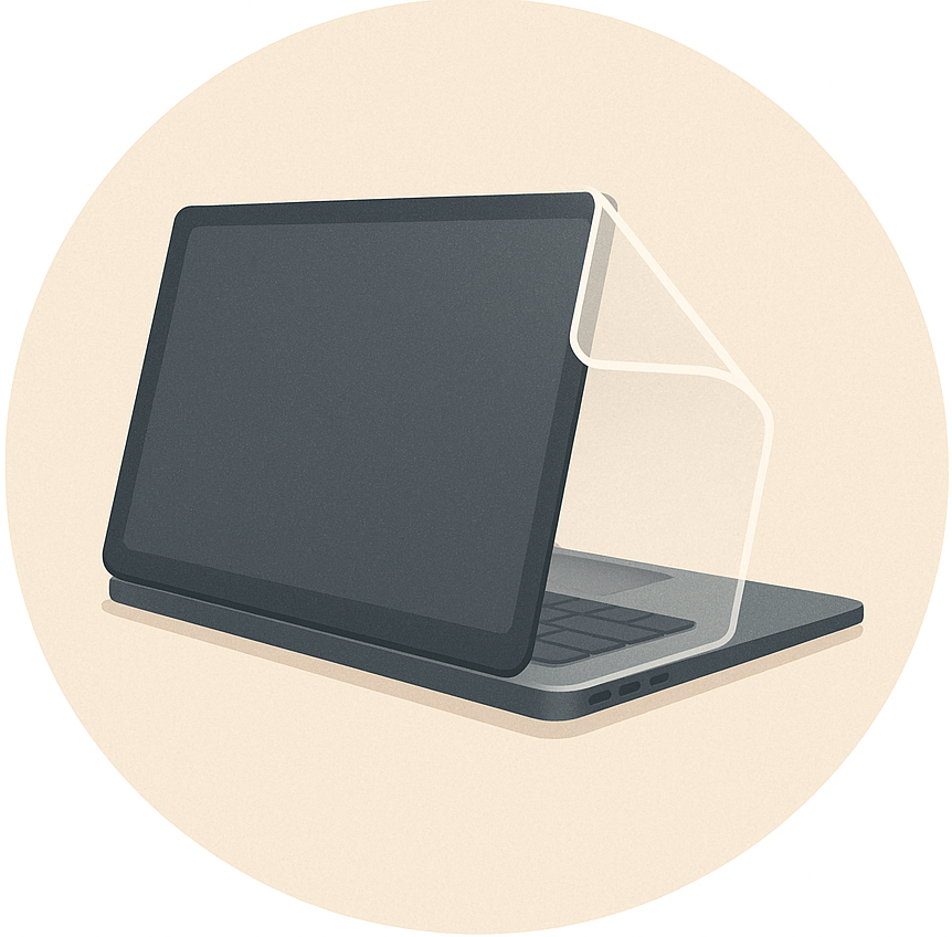 transparent laptop protector applied on laptop body for scratch protection