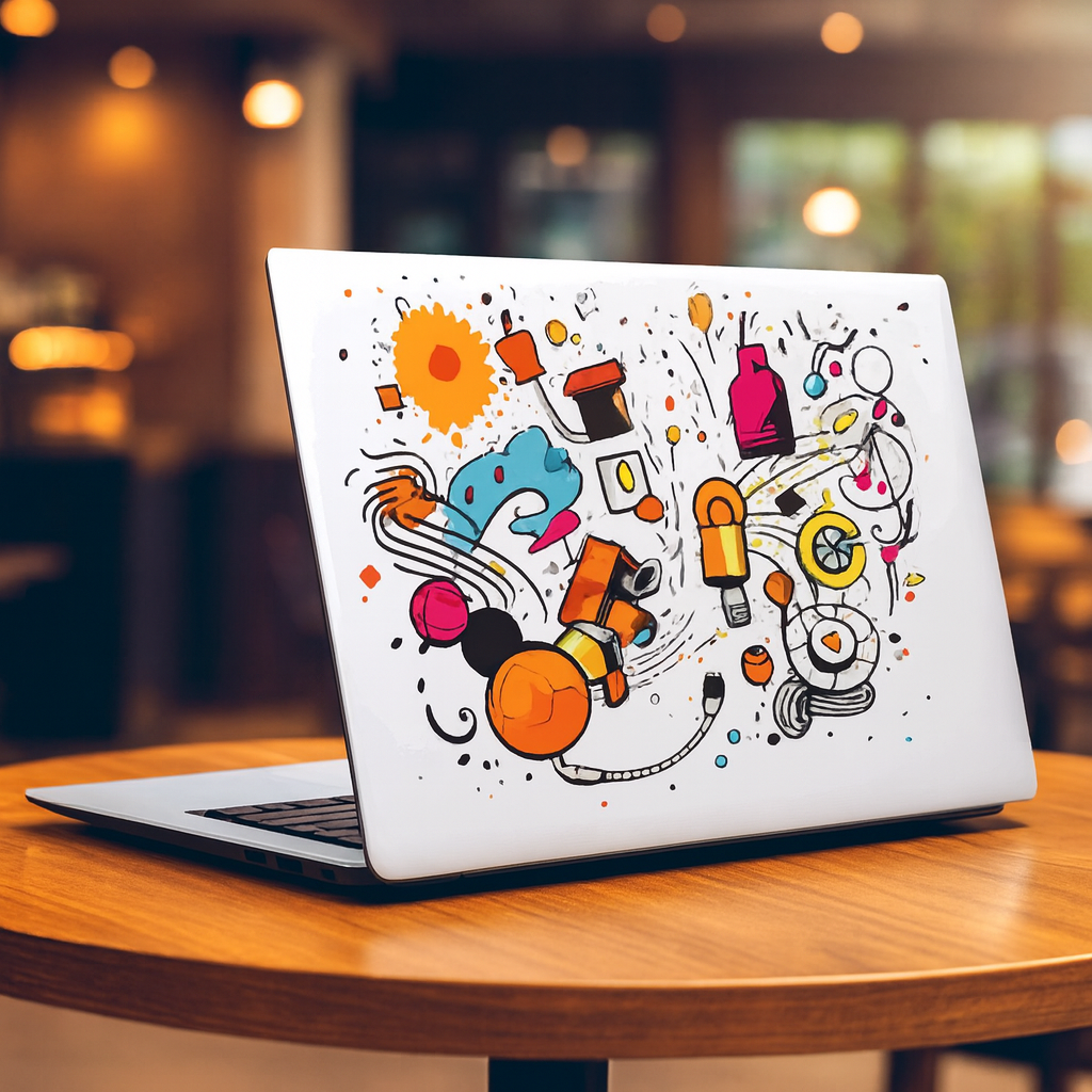 Creative abstract laptop skin installed at Lapilab – premium print quality vibrant look perfect fitting.3