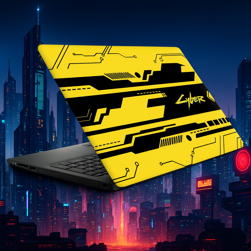 Cyber Yellow Laptop Skin Installation in Pune