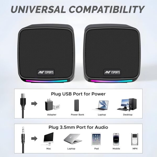 Ant Esport GS195 Computer Speakers with Colorful RGB Lights 5Watts x 2 - Buy at Lapilab Pune - Image 2