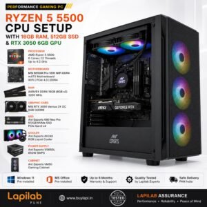 Ryzen 5 5500 Cpu Setup with 16 Gb ram, 512 gb ssd with RTX 3050 6GB GPU - Buy at Lapilab Pune - Image 1